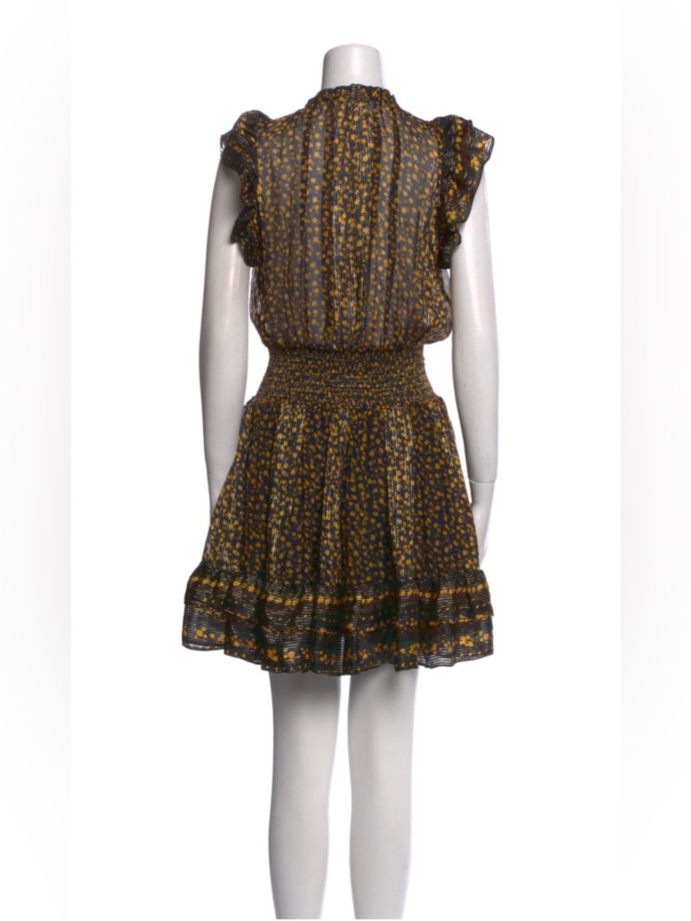 Ulla Johnson Black Yellow Floral Ruffle Boho Mini Dress XS 2 - Picture 5 of 10